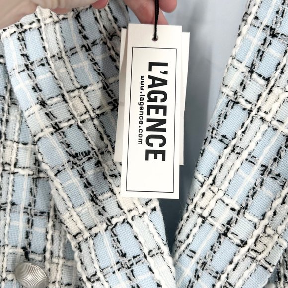 NWT L’Agence Kenzie Double Breasted Plaid Blazer in Light Blue Tweed - Picture 8 of 11